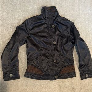 Fu Shi black nylon jacket with brown woven trim S